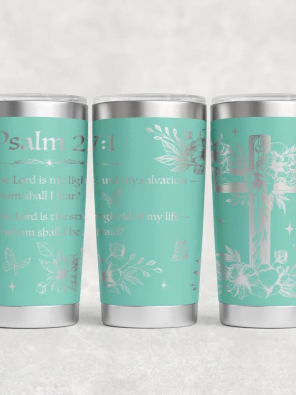 Whom Shall I Fear Psalm 27 - 20 oz. Stainless Steel Laser-Engraved Wide Tumbler
